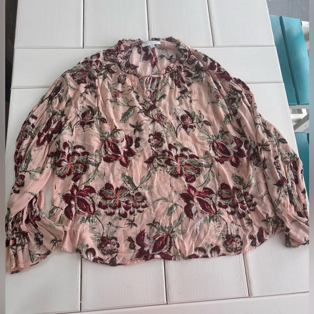 New Directions Pink Purple Green Floral Blouse